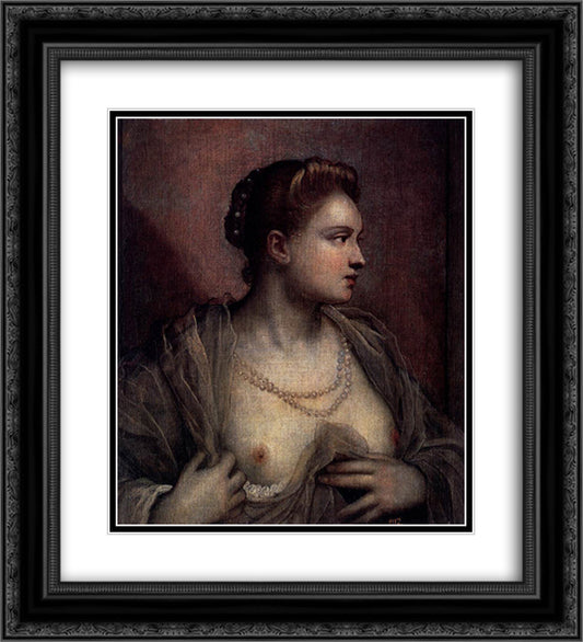 Portrait of a Woman Revealing Her Breasts 20x22 Black Ornate Wood Framed Art Print Poster with Double Matting by Tintoretto