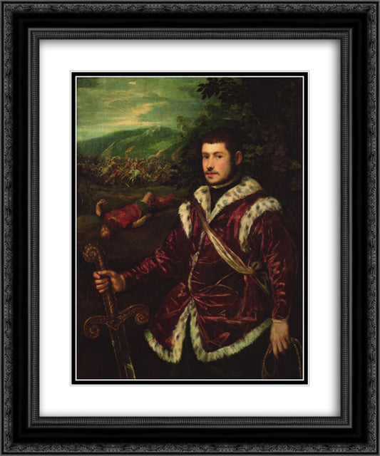 Portrait of a Young Man 20x24 Black Ornate Wood Framed Art Print Poster with Double Matting by Tintoretto