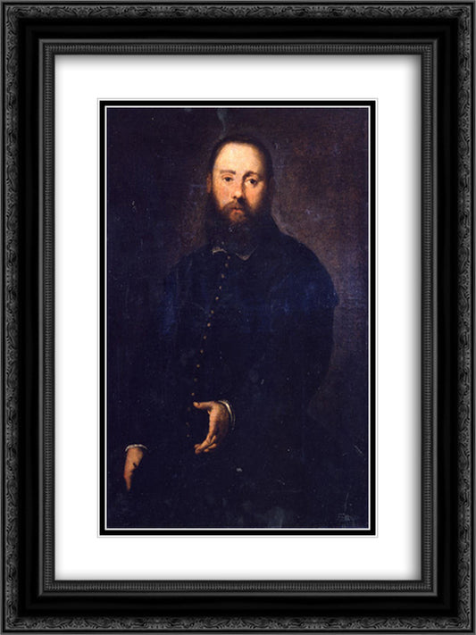 Portrait of Agostino Doria 18x24 Black Ornate Wood Framed Art Print Poster with Double Matting by Tintoretto