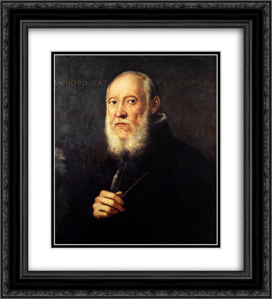 Portrait of Jacopo Sansovino 20x22 Black Ornate Wood Framed Art Print Poster with Double Matting by Tintoretto