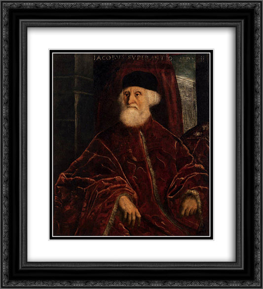 Portrait of Jacopo Soranso 20x22 Black Ornate Wood Framed Art Print Poster with Double Matting by Tintoretto