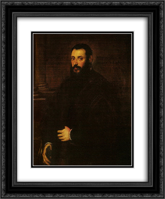 Portrait of Nicolaus Padavinus 20x24 Black Ornate Wood Framed Art Print Poster with Double Matting by Tintoretto