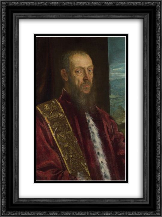 Portrait of Vincenzo Morosini 18x24 Black Ornate Wood Framed Art Print Poster with Double Matting by Tintoretto