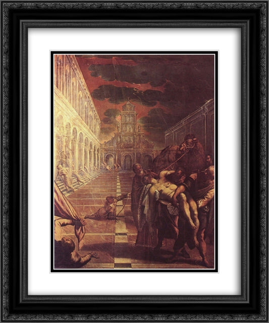 Recovery of the corpse of St. Mark 20x24 Black Ornate Wood Framed Art Print Poster with Double Matting by Tintoretto