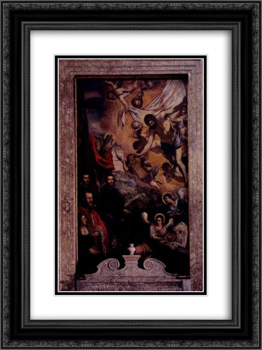 Risen Christ with St.Andrew and members of Morosini family 18x24 Black Ornate Wood Framed Art Print Poster with Double Matting by Tintoretto