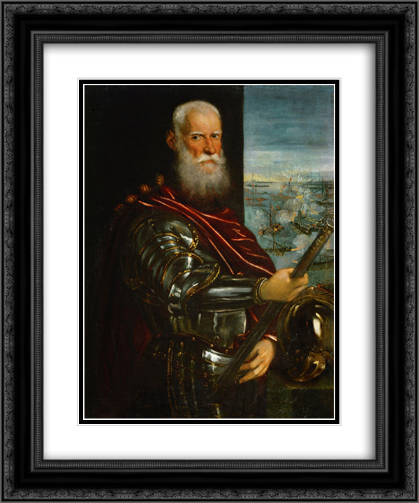 Sebastiano Venier 20x24 Black Ornate Wood Framed Art Print Poster with Double Matting by Tintoretto