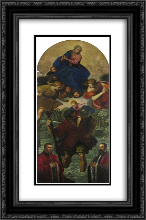 St. Christopher 16x24 Black Ornate Wood Framed Art Print Poster with Double Matting by Tintoretto