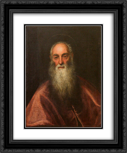 St Jerome 20x24 Black Ornate Wood Framed Art Print Poster with Double Matting by Tintoretto