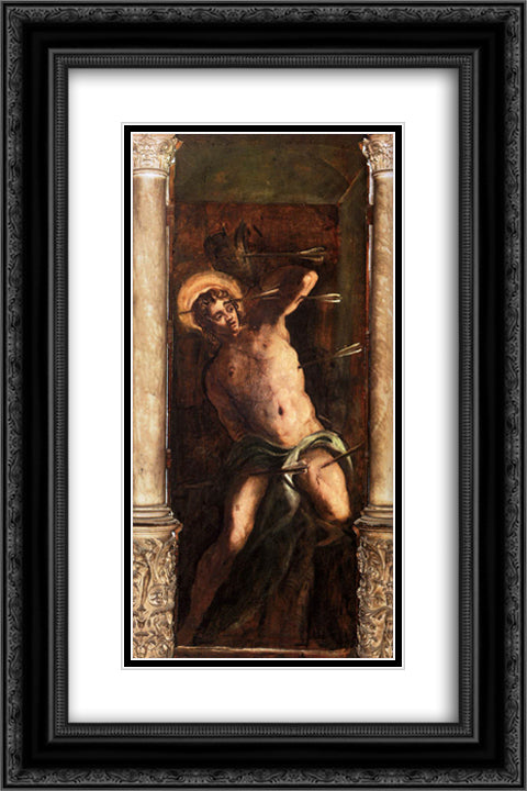 St Sebastian 16x24 Black Ornate Wood Framed Art Print Poster with Double Matting by Tintoretto