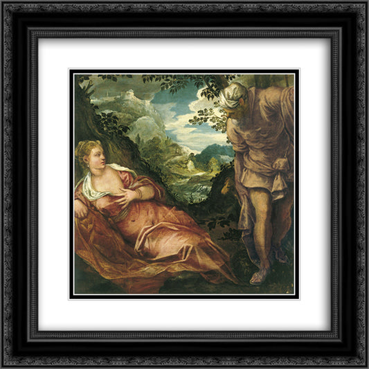 Tamar and Judah 20x20 Black Ornate Wood Framed Art Print Poster with Double Matting by Tintoretto