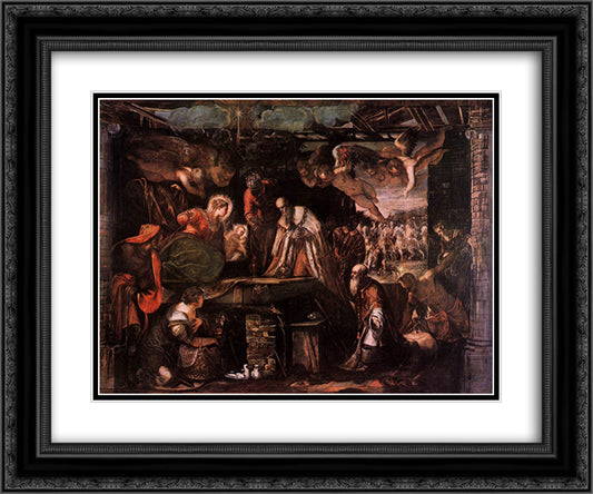 The Adoration of the Magi 24x20 Black Ornate Wood Framed Art Print Poster with Double Matting by Tintoretto