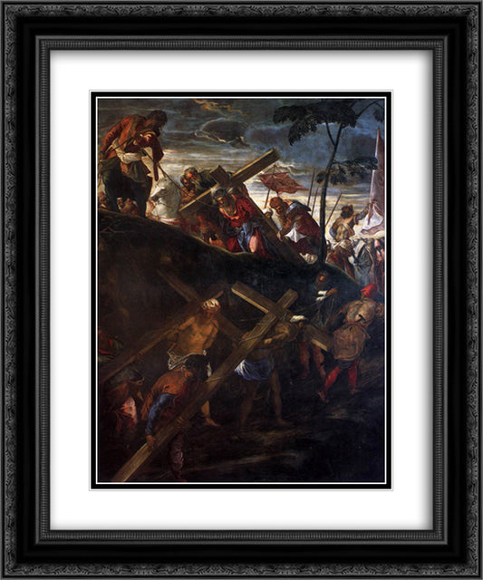 The Ascent to Calvary 20x24 Black Ornate Wood Framed Art Print Poster with Double Matting by Tintoretto