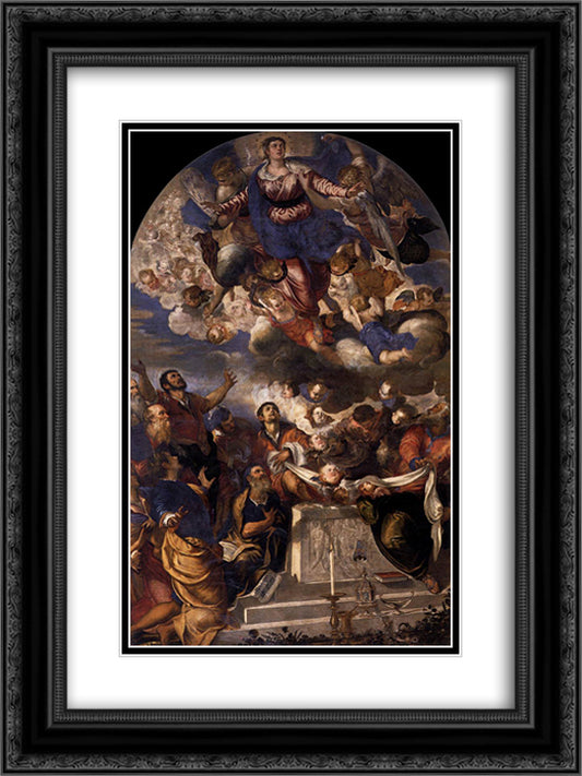 The Assumption 18x24 Black Ornate Wood Framed Art Print Poster with Double Matting by Tintoretto