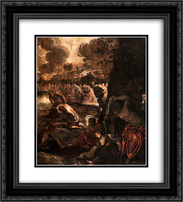The Baptism of Christ 20x22 Black Ornate Wood Framed Art Print Poster with Double Matting by Tintoretto
