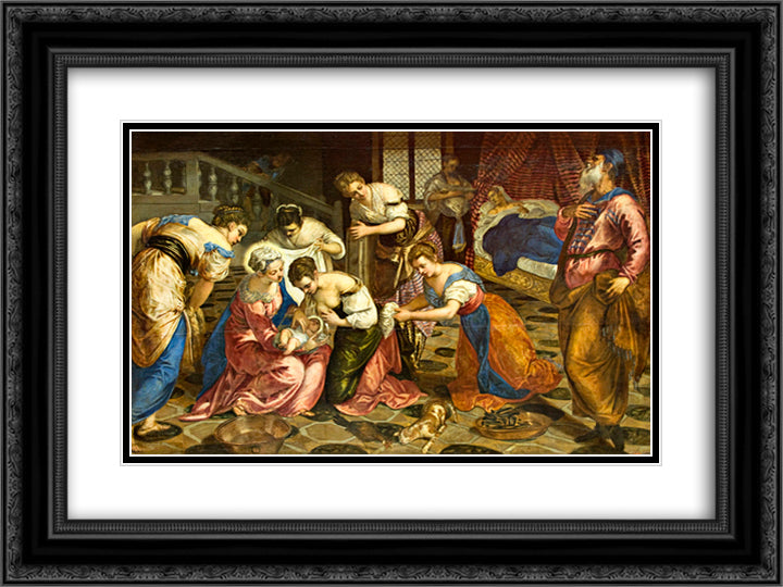 The Birth of John the Baptist 24x18 Black Ornate Wood Framed Art Print Poster with Double Matting by Tintoretto