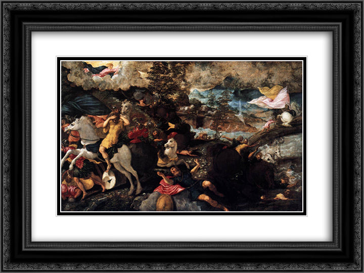 The Conversion of Saul 24x18 Black Ornate Wood Framed Art Print Poster with Double Matting by Tintoretto