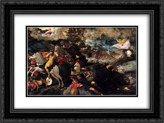 The Conversion of Saul 24x18 Black Ornate Wood Framed Art Print Poster with Double Matting by Tintoretto