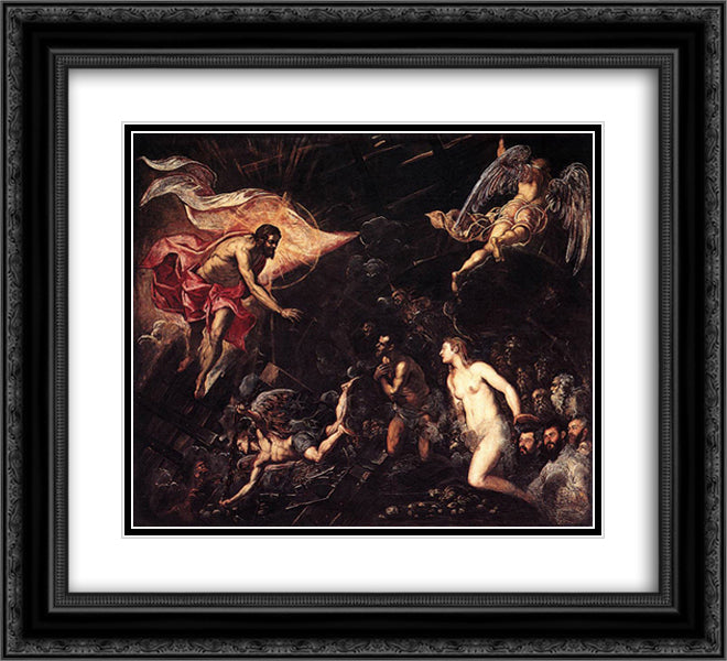 The Descent into Hell 22x20 Black Ornate Wood Framed Art Print Poster with Double Matting by Tintoretto