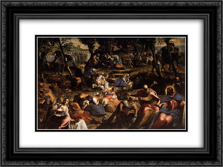 The Jews in the Desert 24x18 Black Ornate Wood Framed Art Print Poster with Double Matting by Tintoretto