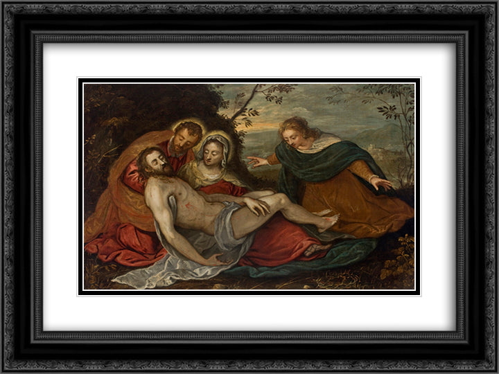 The Lamentation over the Dead Christ (Pieta) 24x18 Black Ornate Wood Framed Art Print Poster with Double Matting by Tintoretto