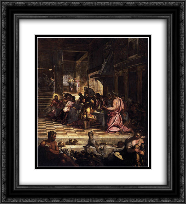 The Last Supper 20x22 Black Ornate Wood Framed Art Print Poster with Double Matting by Tintoretto