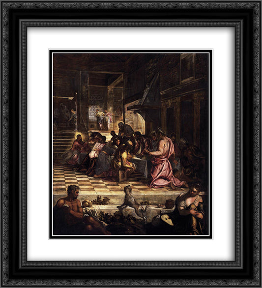 The Last Supper 20x22 Black Ornate Wood Framed Art Print Poster with Double Matting by Tintoretto