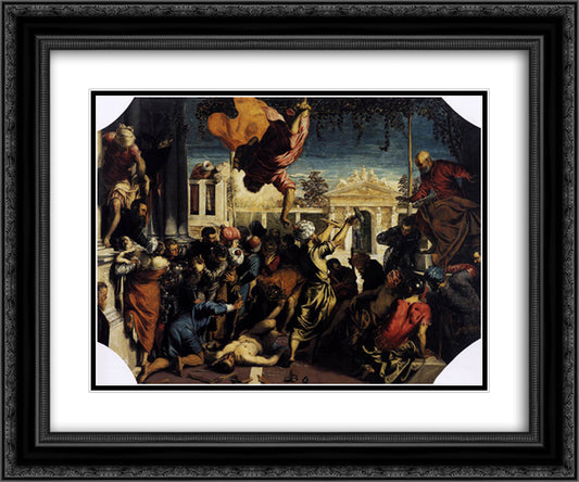 The Miracle of St Mark Freeing the Slave 24x20 Black Ornate Wood Framed Art Print Poster with Double Matting by Tintoretto