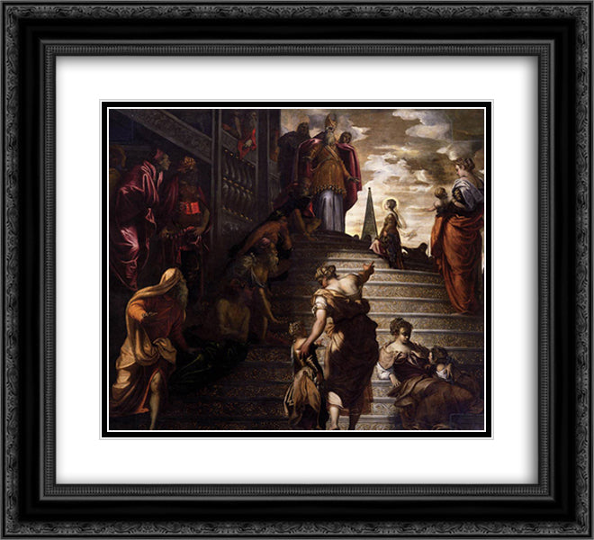 The Presentation of the Virgin 22x20 Black Ornate Wood Framed Art Print Poster with Double Matting by Tintoretto