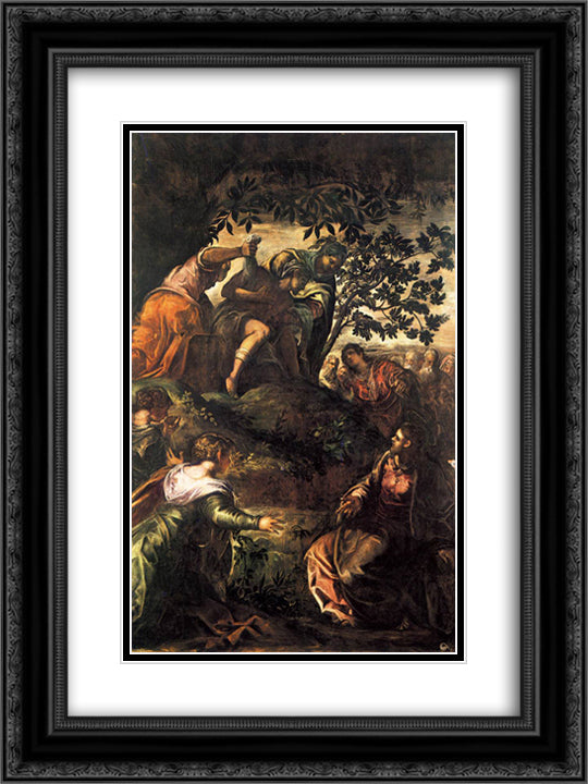 The Raising of Lazarus 18x24 Black Ornate Wood Framed Art Print Poster with Double Matting by Tintoretto