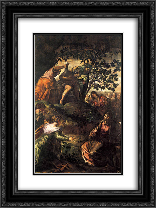 The Raising of Lazarus 18x24 Black Ornate Wood Framed Art Print Poster with Double Matting by Tintoretto