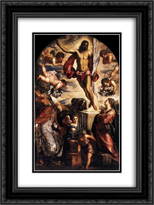 The Resurrection of Christ 18x24 Black Ornate Wood Framed Art Print Poster with Double Matting by Tintoretto