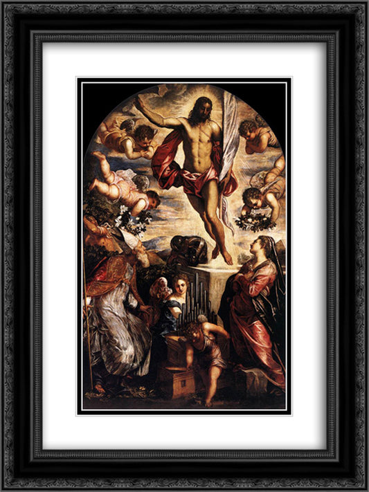 The Resurrection of Christ 18x24 Black Ornate Wood Framed Art Print Poster with Double Matting by Tintoretto