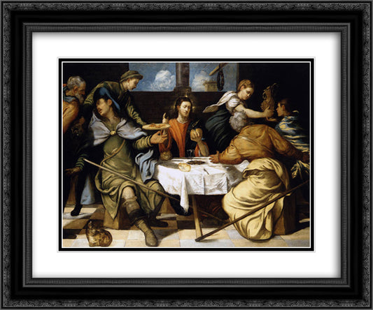 The Supper at Emmaus 24x20 Black Ornate Wood Framed Art Print Poster with Double Matting by Tintoretto
