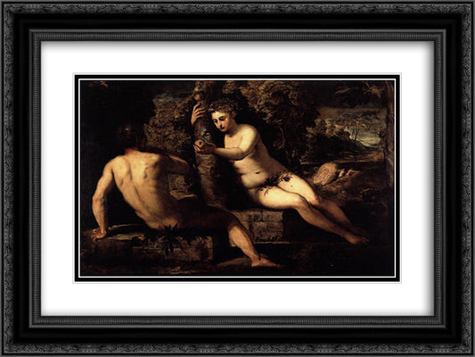 The Temptation of Adam 24x18 Black Ornate Wood Framed Art Print Poster with Double Matting by Tintoretto