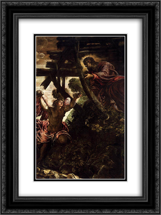 The Temptation of Christ 18x24 Black Ornate Wood Framed Art Print Poster with Double Matting by Tintoretto