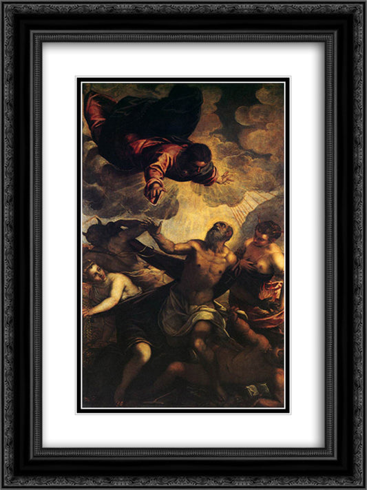 The Temptation of St Anthony 18x24 Black Ornate Wood Framed Art Print Poster with Double Matting by Tintoretto