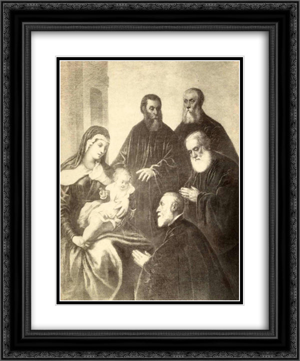 The Virgin and Child with four senators 20x24 Black Ornate Wood Framed Art Print Poster with Double Matting by Tintoretto