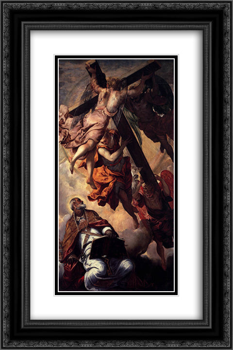 The Vision of St Peter 16x24 Black Ornate Wood Framed Art Print Poster with Double Matting by Tintoretto