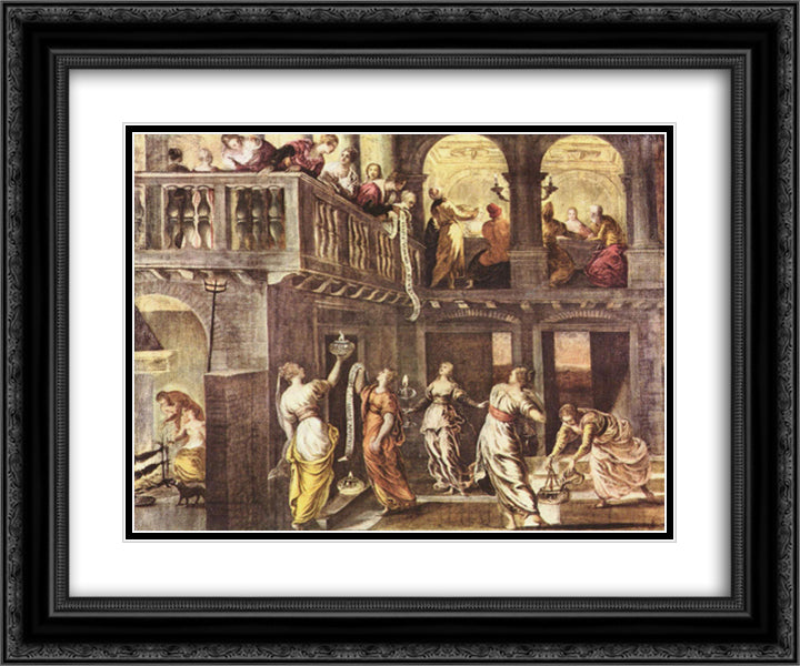 The wise and foolish virgins 24x20 Black Ornate Wood Framed Art Print Poster with Double Matting by Tintoretto