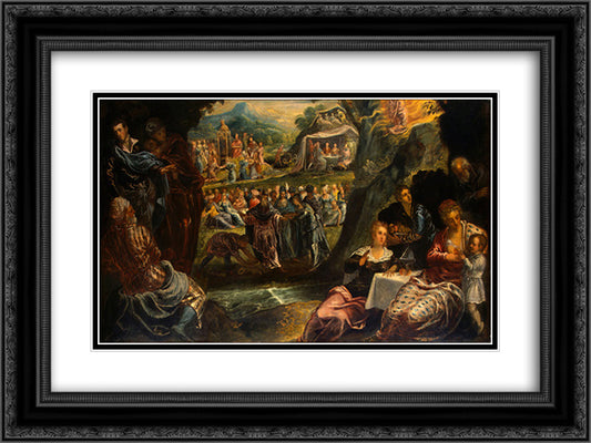 The Worship of the Golden Calf 24x18 Black Ornate Wood Framed Art Print Poster with Double Matting by Tintoretto