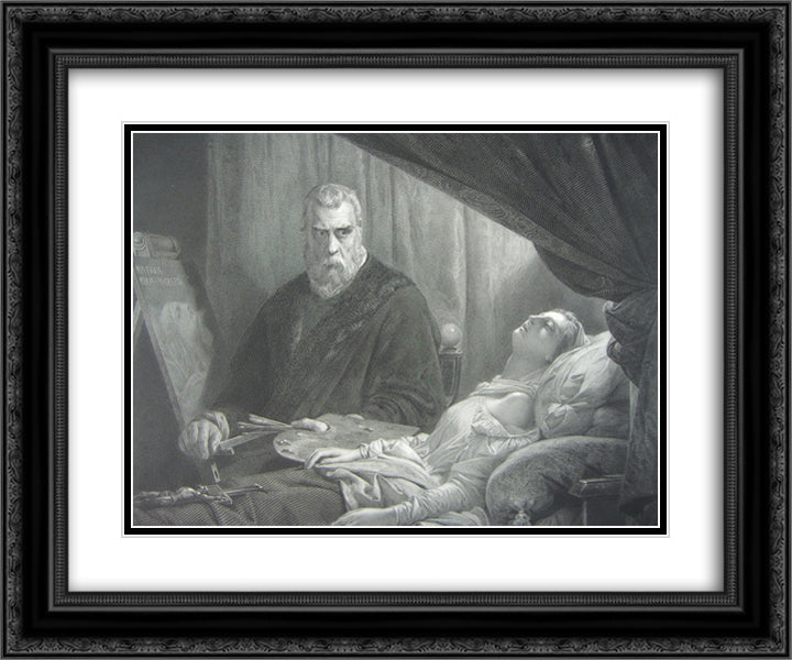 Tintoretto at the deathbed of his daughter 24x20 Black Ornate Wood Framed Art Print Poster with Double Matting by Tintoretto
