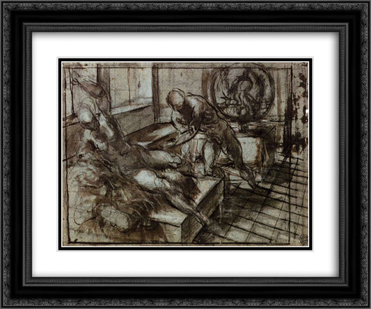Venus, Mars, and Vulcan 24x20 Black Ornate Wood Framed Art Print Poster with Double Matting by Tintoretto