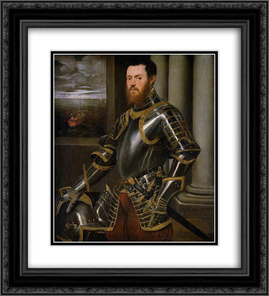 Young man in a gold decorated suit of armour 20x22 Black Ornate Wood Framed Art Print Poster with Double Matting by Tintoretto