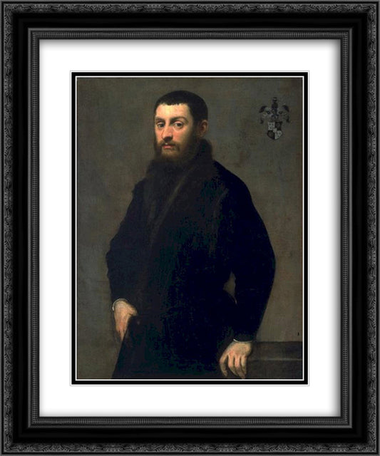 Young Man of the Renialme Family 20x24 Black Ornate Wood Framed Art Print Poster with Double Matting by Tintoretto