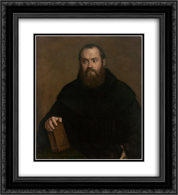 A monk with a book 20x22 Black Ornate Wood Framed Art Print Poster with Double Matting by Titian