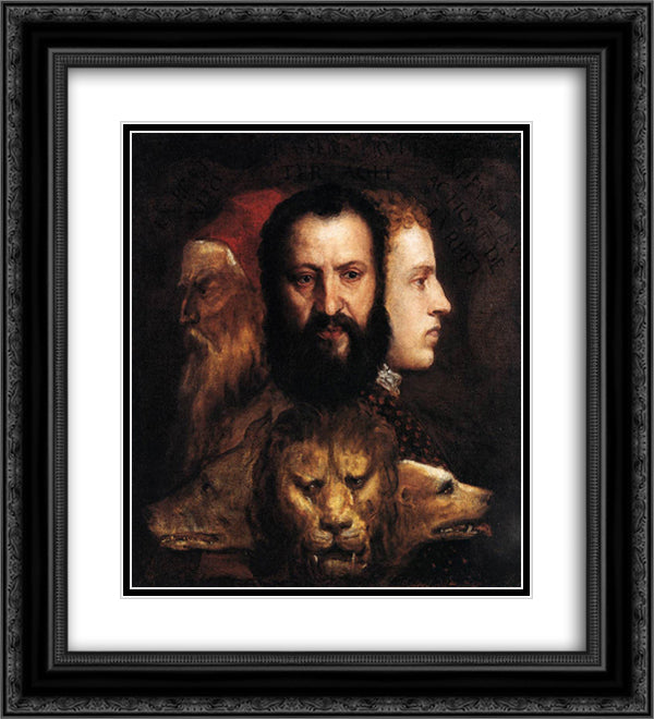 Allegory of Time Governed by Prudence 20x22 Black Ornate Wood Framed Art Print Poster with Double Matting by Titian