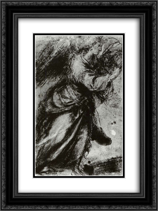 Angel of the Annunciation 18x24 Black Ornate Wood Framed Art Print Poster with Double Matting by Titian