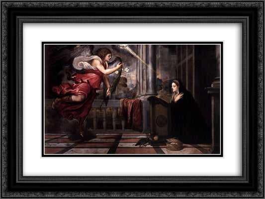 Annunciation 24x18 Black Ornate Wood Framed Art Print Poster with Double Matting by Titian