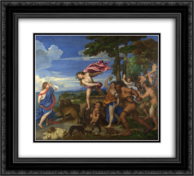 Bacchus and Ariadne 22x20 Black Ornate Wood Framed Art Print Poster with Double Matting by Titian