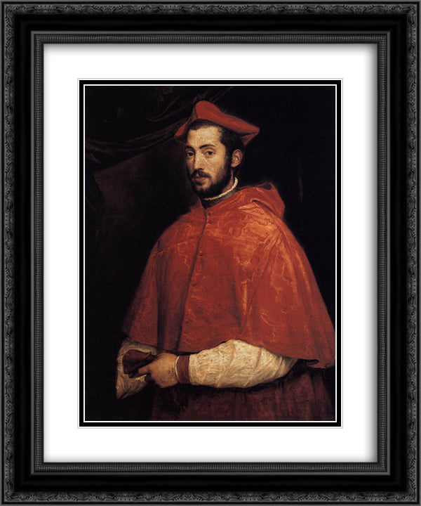 Cardinal Alessandro Farnese 20x24 Black Ornate Wood Framed Art Print Poster with Double Matting by Titian